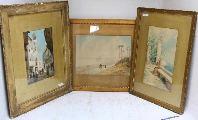 LOT OF 3 LATE 19TH CENTURY WATERCOLORS.
