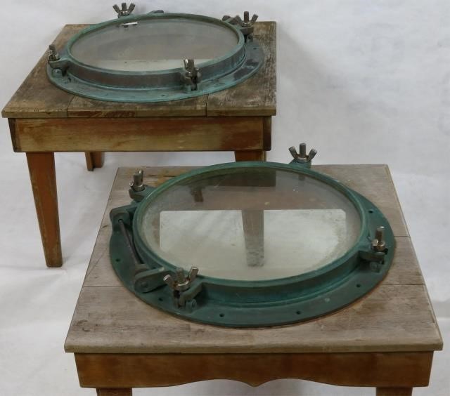 TWO 20TH CENTURY BRONZE PORTHOLES