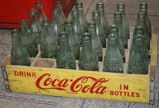 COCA-COLA WOODEN CRATE,YELLOW WITH 23