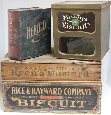 LOT OF 4 TIN AND WOODEN ADVERTISING