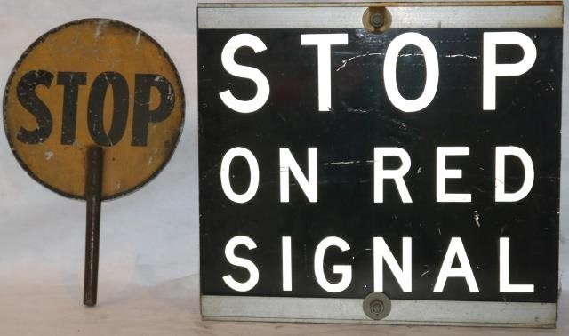 2 VINTAGE RAILROAD STOP SIGNS STOP  2c1f2a