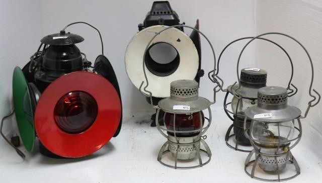 3 DRESSEL RAILROAD LANTERNS AND 2 SWITCH