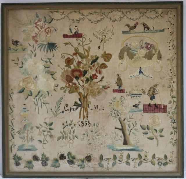 FRAMED AND GLAZED NEEDLEWORK SAMPLER 2c1ff6