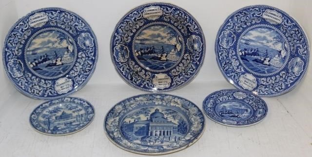 LOT OF SIX 19TH CENTURY BLUE AND