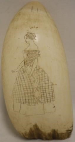 LARGE 19TH C SCRIMSHAW WHALE TOOTH 2c218d