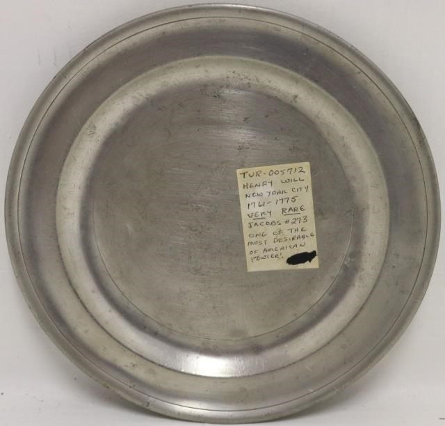 RARE 18TH C PEWTER PLATE, 8 7/8"