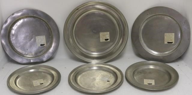 6 PEWTER PLATES 18TH AND EARLY 2c2262
