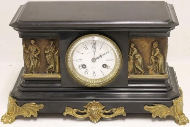 LATE 19TH BRONZE AND MARBLE MANTEL
