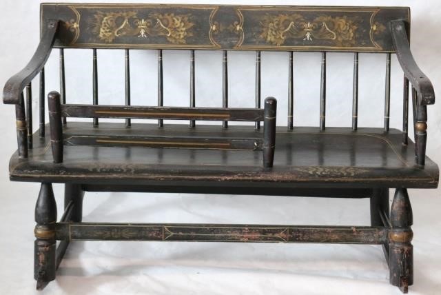 MID-19TH C MAMMY'S BENCH, OLD BLACK