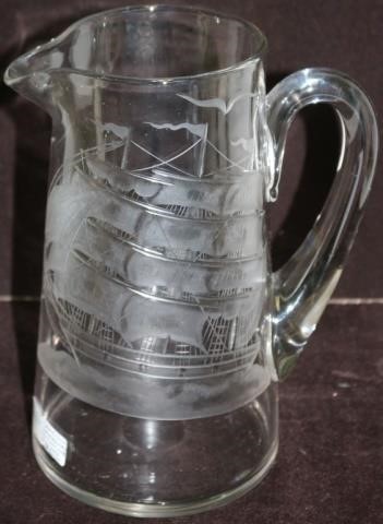 ENGRAVED PAIRPOINT GLASS PITCHER DEPICTING