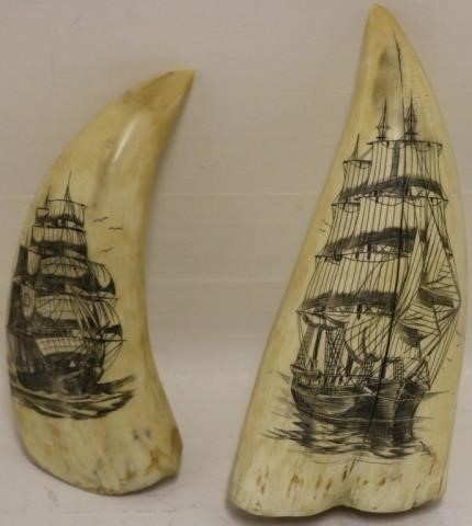 2 LATE 20TH C SCRIMSHAW WHALES