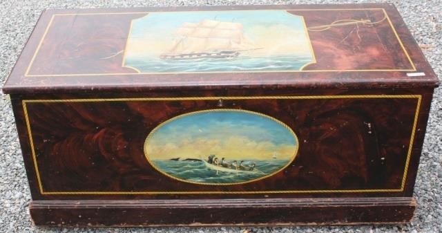 19TH C SPONGE PAINTED SEA CHEST