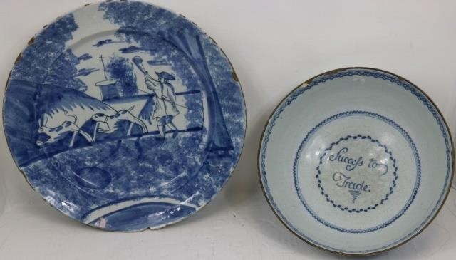 2 PIECES OF 18TH C DELFT TO INCLUDE 2c2408