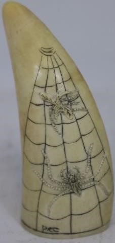 DECORATED WHALE S TOOTH 20TH C  2c245a