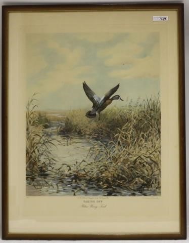 ROLAND CLARK, FRAMED COLORED LITHOGRAPH