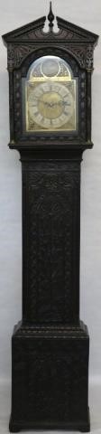 EARLY ENGLISH TALL CASE CLOCK, CARVED