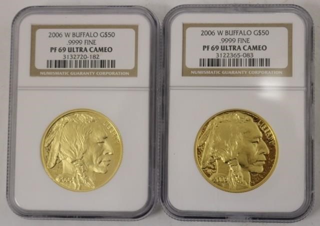 TWO 2006 $50 GOLD BUFFALO INDIAN HEAD