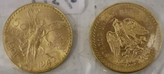 TWO 1947 MEXICAN 50 PESOS GOLD 2c24f2