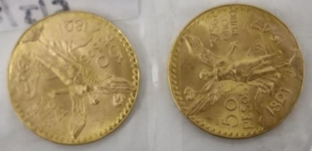 TWO 1947 MEXICAN 50 PESOS GOLD 2c24f3