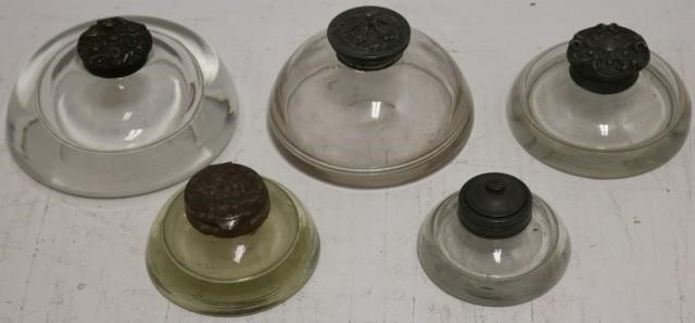 5 BLOWN GLASS, 19TH C SHIP'S INK