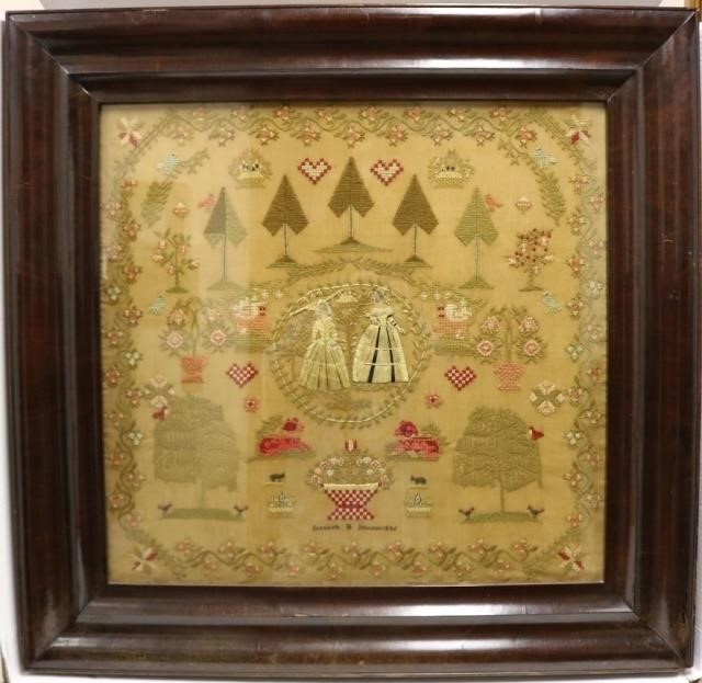 ENGLISH NEEDLEWORK PICTURE ON LINEN 2c25a7