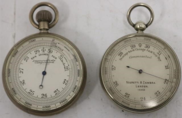 TWO 19TH C POCKET WATCH STYLE BAROMETERS.
