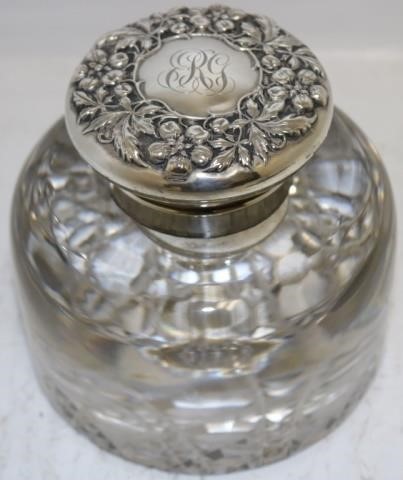 CUT GLASS AND STERLING SILVER INKWELL  2c25e3