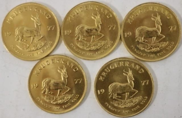 FIVE 1977 KRUGERRAND GOLD BULLION 2c25ed