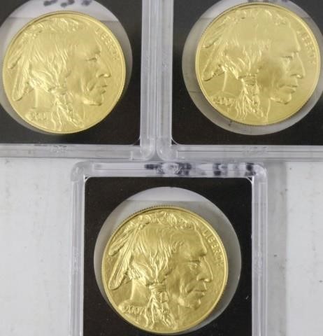 THREE 2007 $50 GOLD INDIAN COINS,