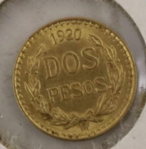 1920 DOS PESOS MEXICAN GOLD COIN,