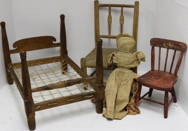 4 PIECE 19TH C DOLL AND TOY LOT