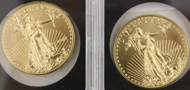 TWO 2008 WALKING LIBERTY GOLD COINS  2c25ff