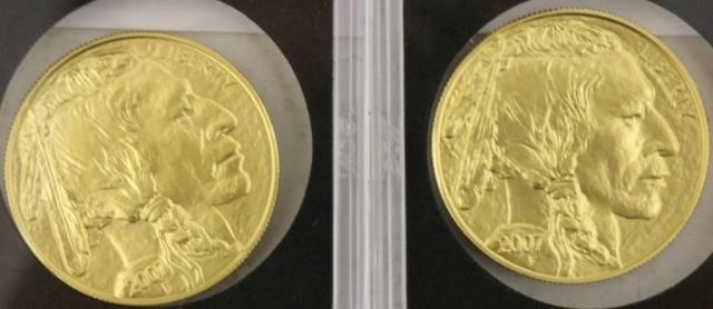 TWO 2007 $50 GOLD INDIAN HEAD COINS,