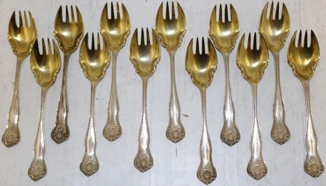 12 STERLING SILVER ICE CREAM FORKS,