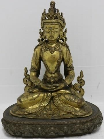 19TH C GILT BRONZE SEATED BUDDHA 2c262e