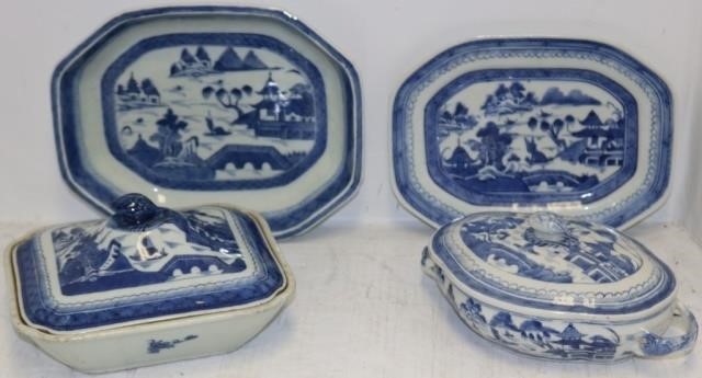 4 PIECES OF 19TH C BLUE AND WHITE 2c263c