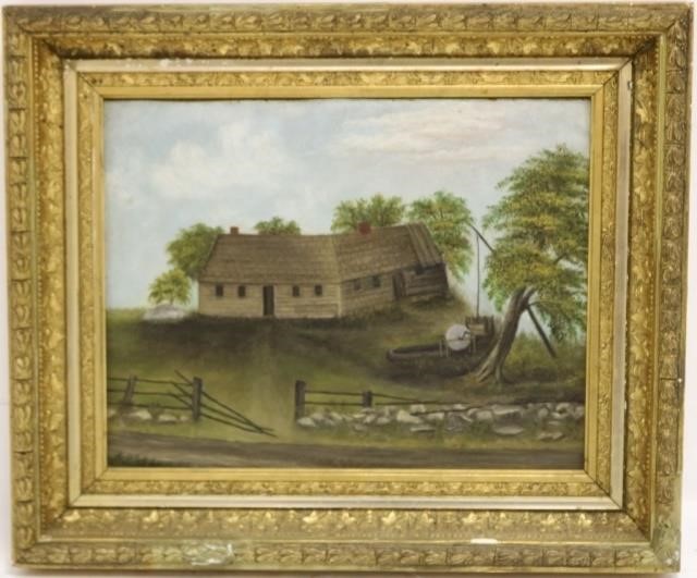 LATE 19TH C PRIMITIVE OIL PAINTING ON