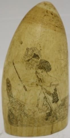 MID-19TH C SCRIMSHAW WHALE'S TOOTH