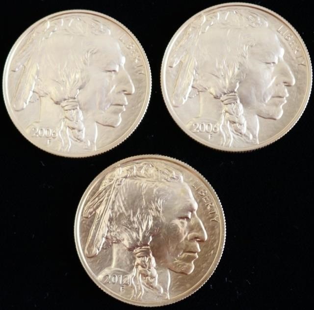 THREE 2012 50 BUFFALO GOLD COINS  2c270a