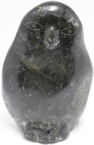 INUIT CARVED STONE OWL, 14 1/2"