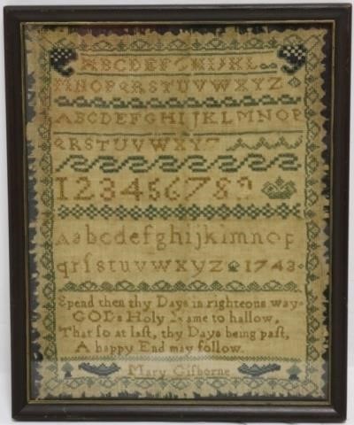 18TH C NEW HAMPSHIRE SAMPLER, SIGNED
