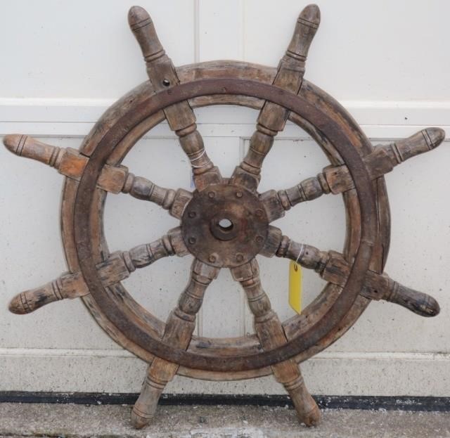 EARLY 20TH C WOODEN SHIPS WHEEL