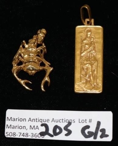 TWO 18KT. GOLD CHARMS.  ONE IS
