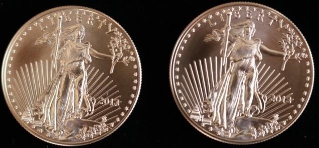 TWO 2013 $50 GOLD WALKING LIBERTY