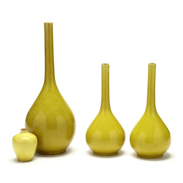 FOUR CHINESE MONOCHROME YELLOW VASES