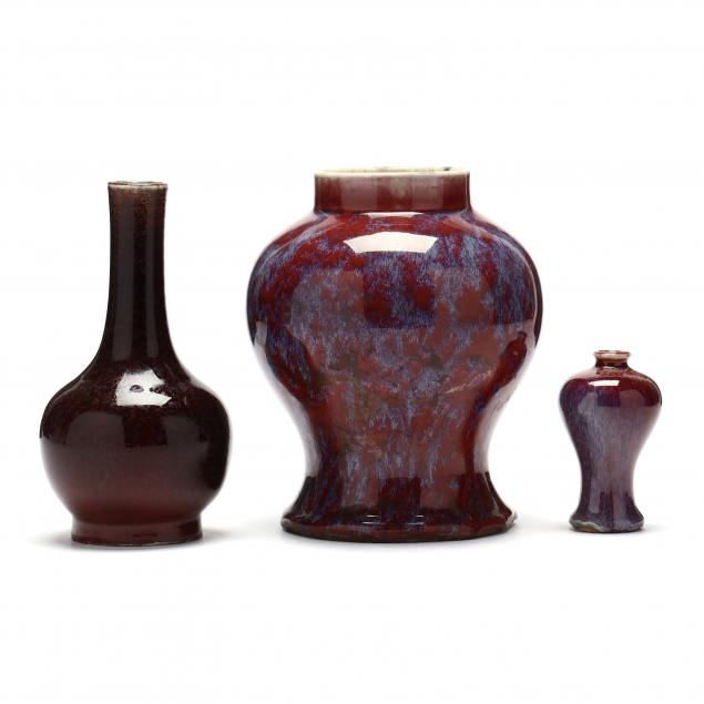 THREE CHINESE FLAMBE VASES 19th 2c5117