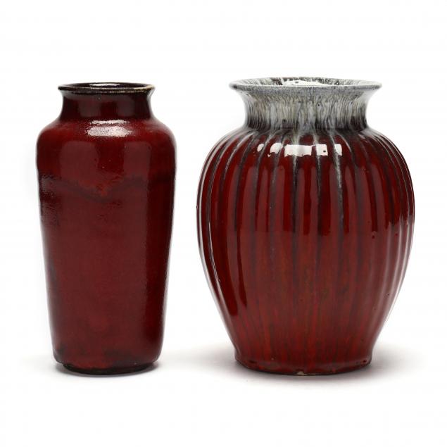 TWO ASIAN FLAMBE VASES  20th century,