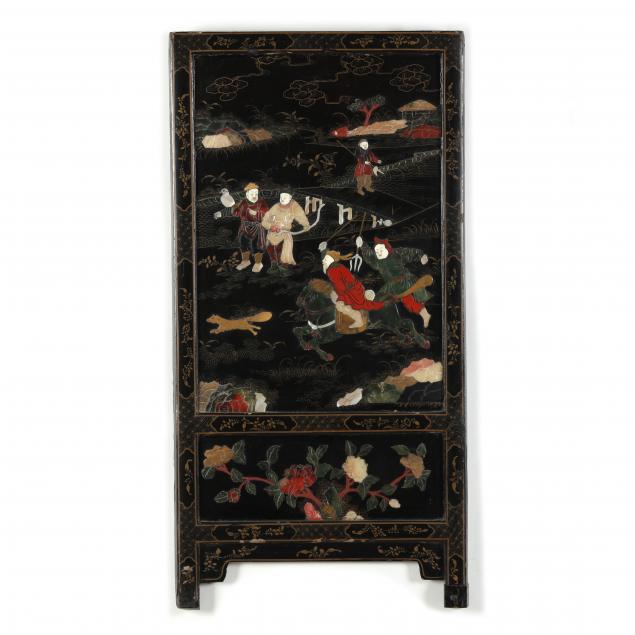 A CHINESE LACQUERED AND INLAID