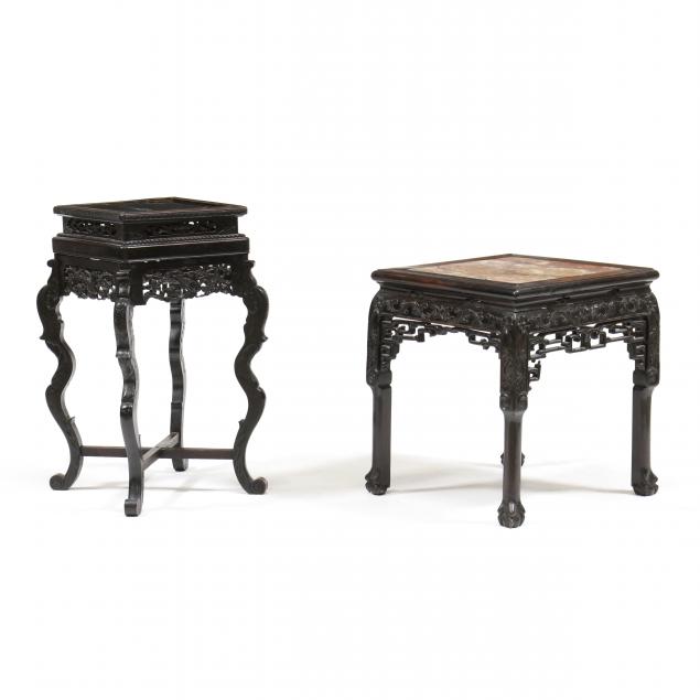 TWO CHINESE CARVED WOOD TABLES