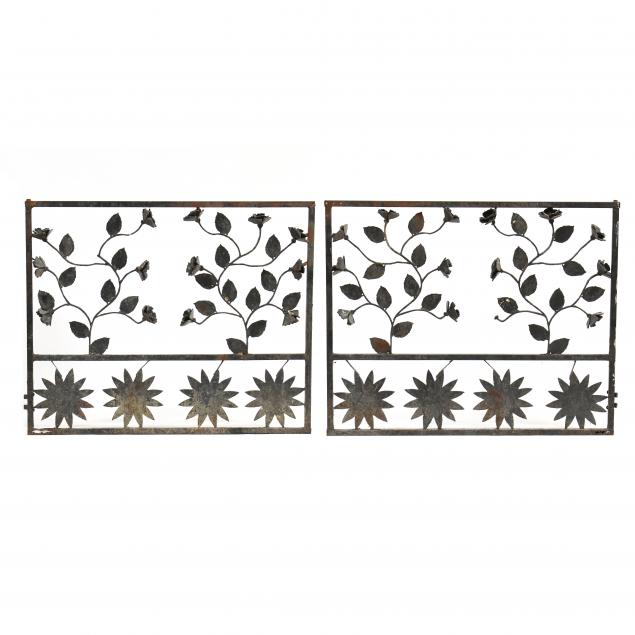 PAIR OF FLOWERING VINE IRON GATES